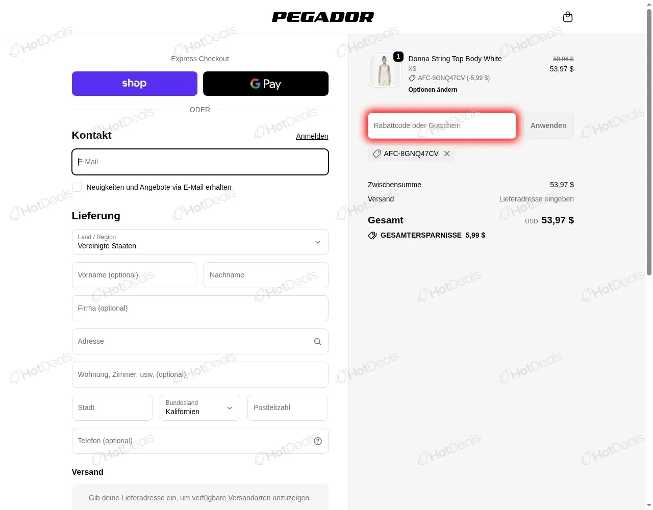 Schritte zum Einlösen des PEGADOR Gutscheincode an der Kasse